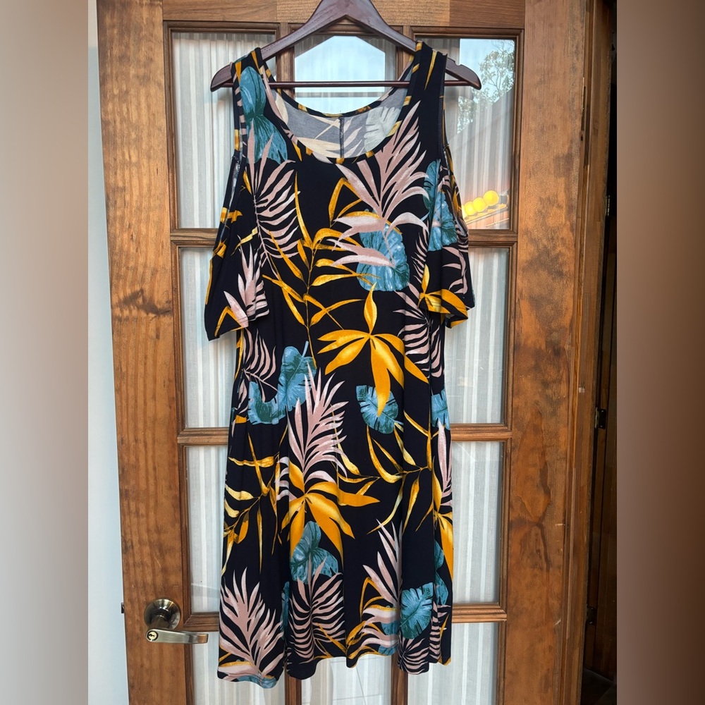 Tropical Print Cold Shoulder Dress